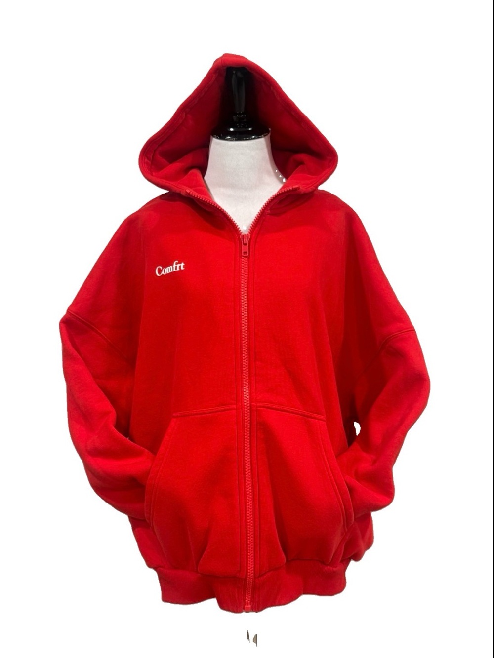 Comfrt Cloud Zip Hoodie Medium Crimson Red Oversized Heavyweight Fleece Unisex